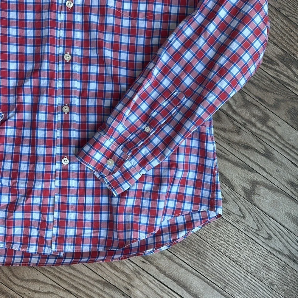 J. Crew Lightweight Shirt Mens Long Sleeve Button Down Red Plaid Men large EUC